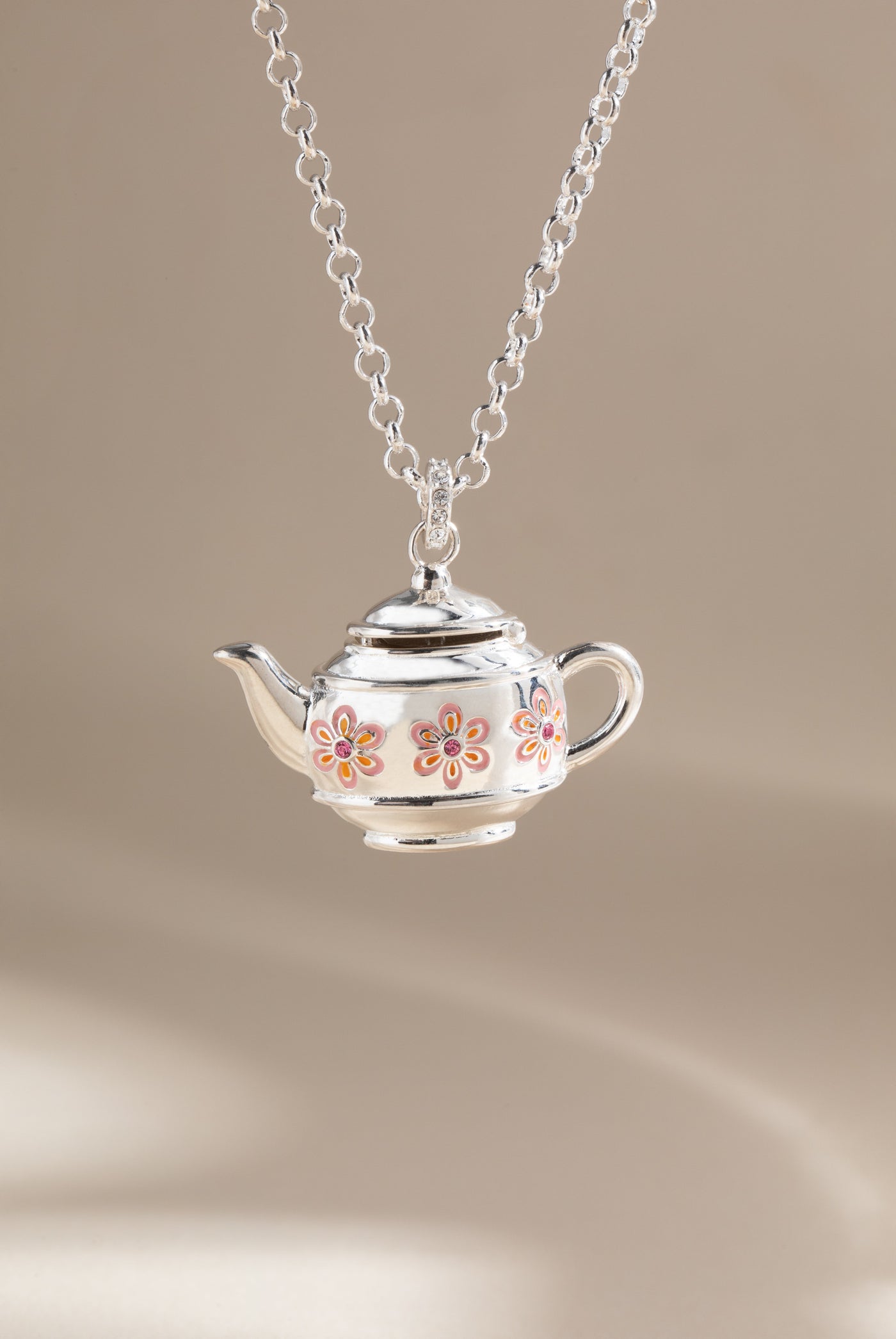 Floral Teapot Locket Pendant Necklace