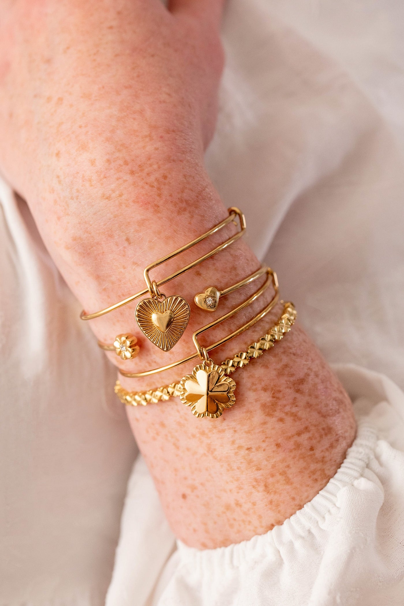 Four-Leaf Clover Charm Bangle