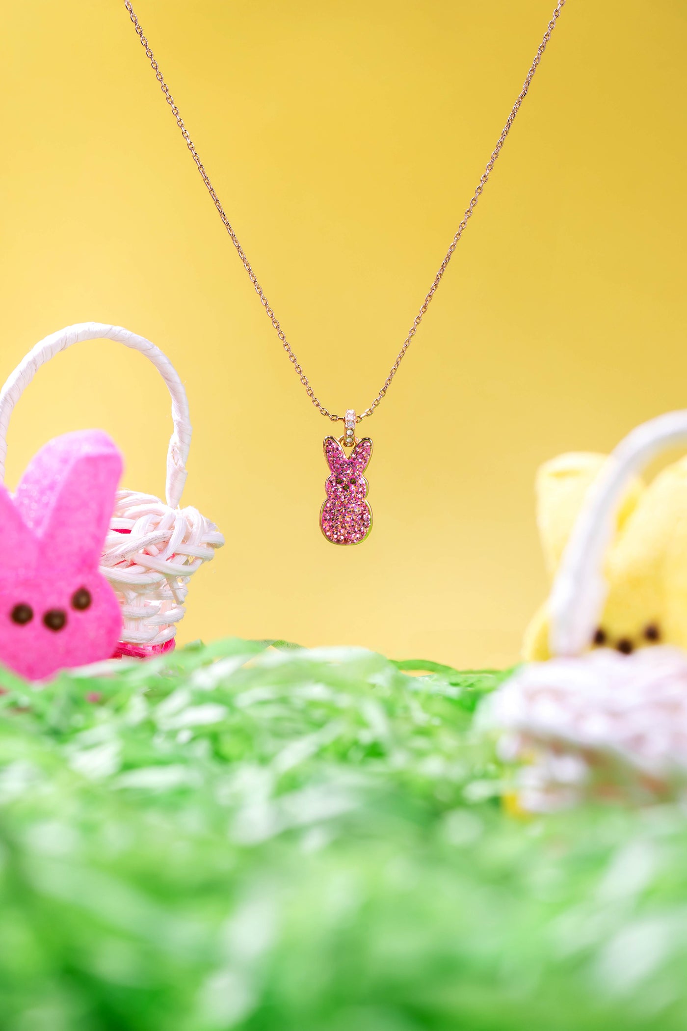 PEEPS® Pink Crystal Bunny Pendant Necklace