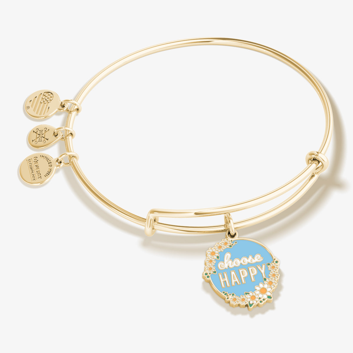 'Choose Happy' Daisy Flower Charm Bangle