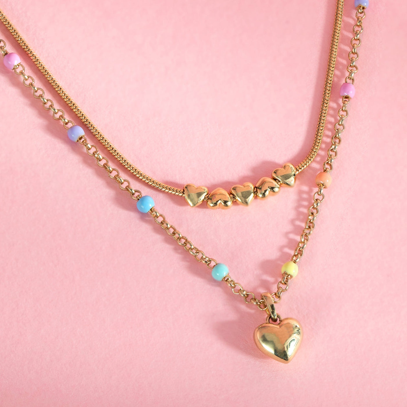 Multi Colored Heart Layered Necklace