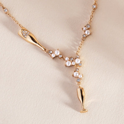 Champagne Pearl & Crystal Pendant Necklace