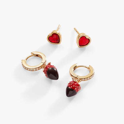 Chocolate-Covered Strawberry Earrings, Set of 2