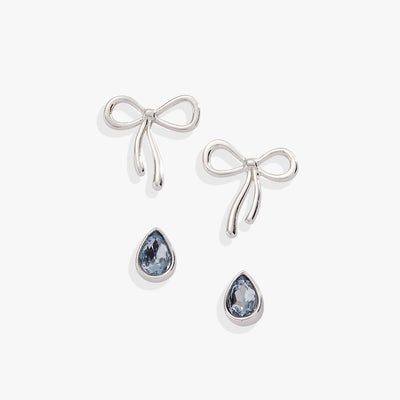 Bow & Teardrop Stud Earring Set