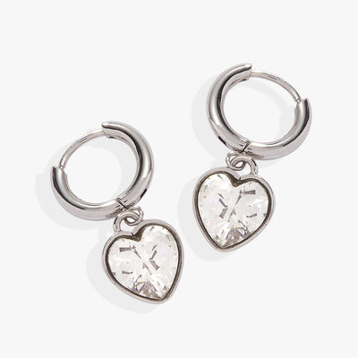 Crystal Heart Huggie Hoop Earrings