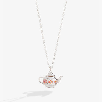 Floral Teapot Locket Pendant Necklace